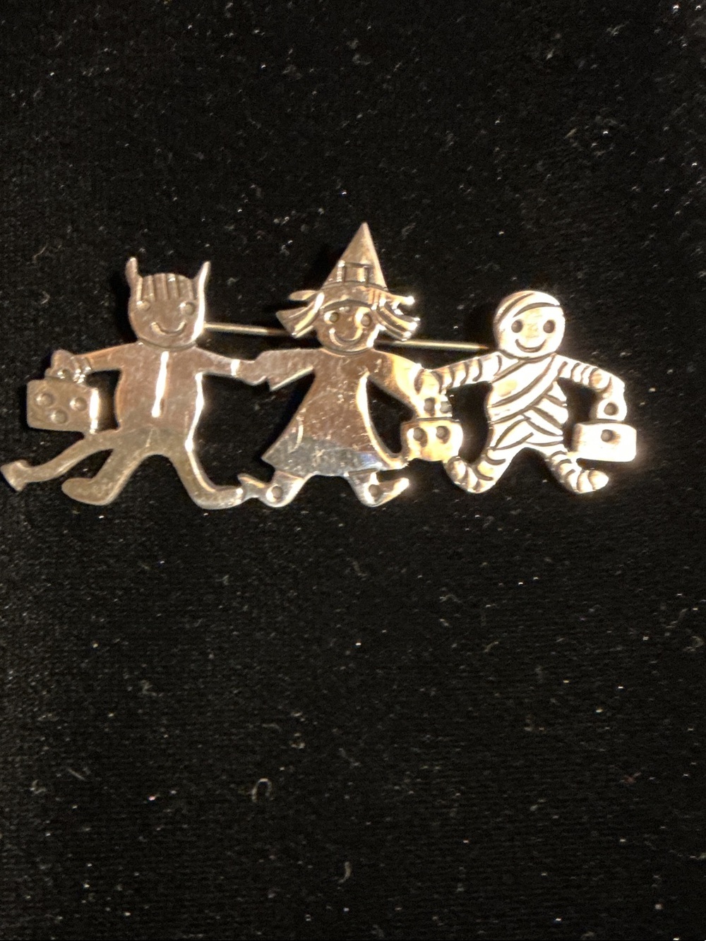 Vintage Save the Children Halloween Trick-or-Treat Trio Sterling Silver Pin